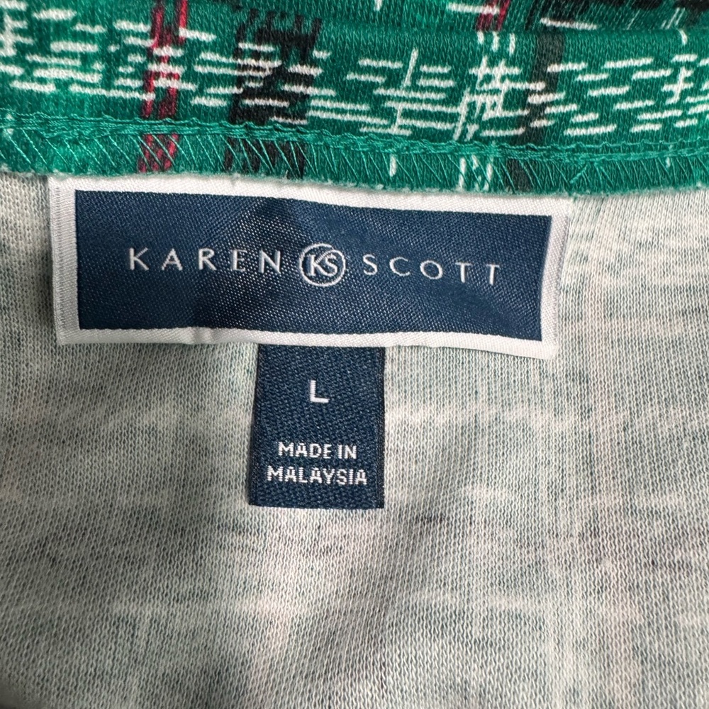 Karen Scott Green/Red Christmas Plaid Buttoned V-Neck Long Sleeve Tunic Size L - Picture 8 of 10